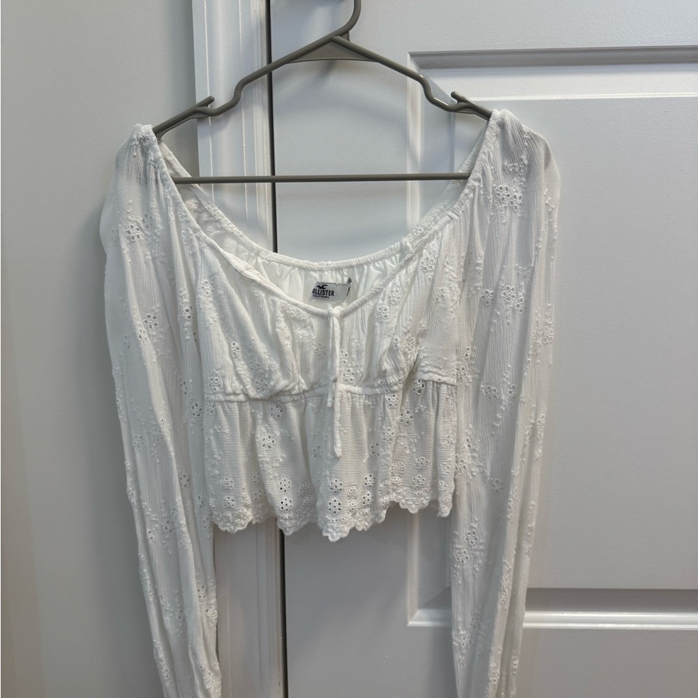 White Eyelet Long Sleeve Top